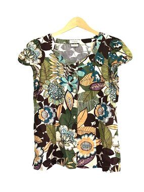 Van Heusen Womens Floral Print Button-Front Blouse Medium